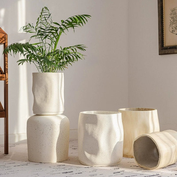 White Rustic Wave Pot - Planter - 5850828443610 - Tumbleweed Plants - Online Plant Delivery Singapore