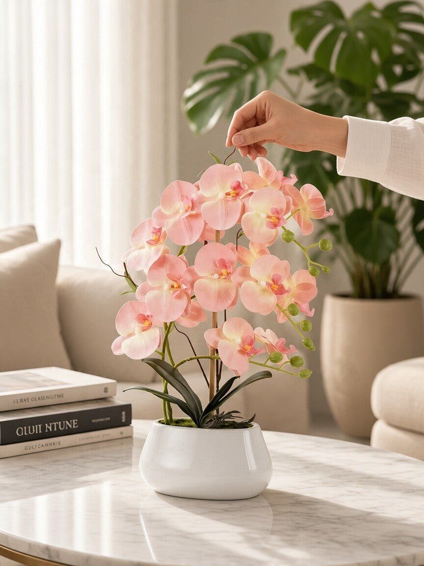 Abundance Royal Phalaenopsis - White Pot (Life-like Artificial) - Plant Arrangement - PLAN-ABUN-PNK-12362 - Tumbleweed Plants - Online Plant Delivery Singapore