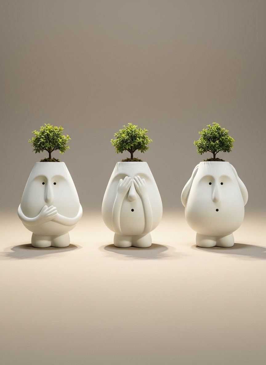 Mimo Trio Pots – See, Hear & Speak No Evil Set - Planter -  - Tumbleweed Plants - Online Plant Delivery Singapore