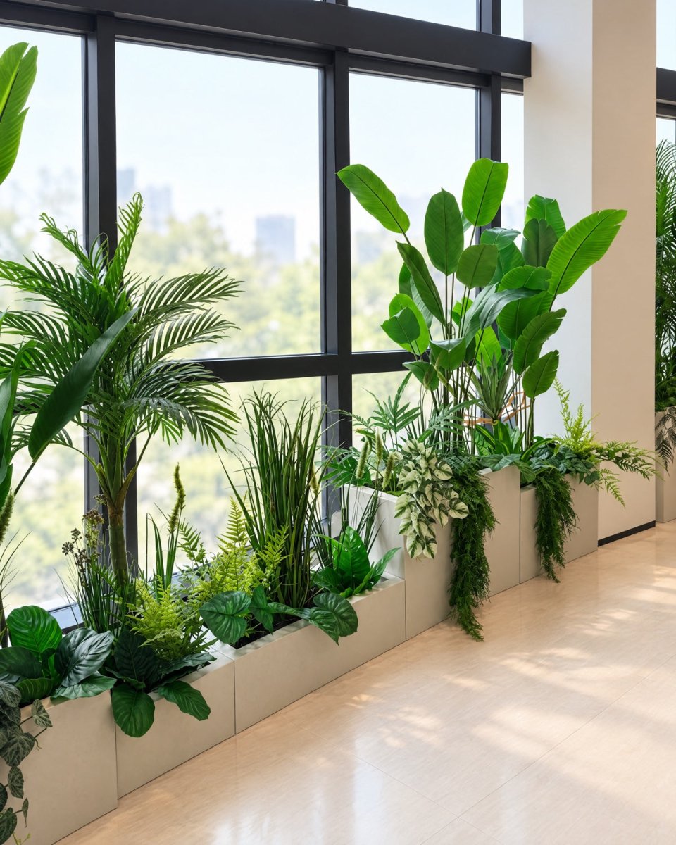 Planter boxes along a window